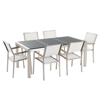 Beliani Tuinset zwart tafelblad 180 x 90 cm met 6 stoelen wit GROSSETO