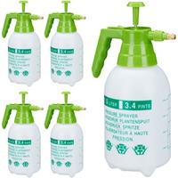 RELAXDAYS 5 x Drucksprüher, 1,5 Liter, einstellbare Messingdüse, Garten, Bewässerung, Schädlingsbekämpfung, PE, weiß/grün