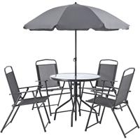 [EN.CASA] Gartenmöbel-Set Milagro Stühle mit Tisch 4 Stühlen und Sonnenschirm Schwarz Dunkelgrau
