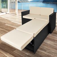 CASARIA Polyrattan Lounge Ottomane Stauraum Klappbare Stütze Dicke Auflage 125x70x77 cm Garten Gartenmöbel Set Schwarz
