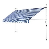 DETEX Markise Balkonmarkise Klemmmarkise 150 - 400cm Sonnenmarkise UV- und witterungsbeständig Wasserabweisend Garten Terrasse Blau/Weiß, 350cm - 