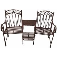 Garden Pleasure Doppelgartenbank RINJANI Metall Braun mit Halterung für Sonnenschirme