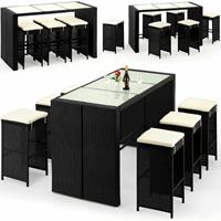 CASARIA Poly Rattan Bar Set Rio Bartisch 6 Barhocker 7cm dicke Auflagen Milchglas Sitzgruppe Gartenbar Gartenmöbel Garten - 