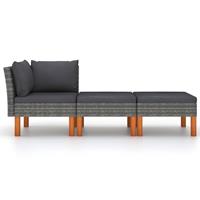 vidaXL 3-delige Loungeset poly rattan en massief eucalyptushout