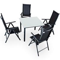CASARIA 4+1 Sitzgruppe Alu Bern Klappstühle Gartentisch 90x90cm Milchglas Sitzgarnitur Gartenmöbel Set anthrazit
