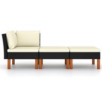 vidaXL 3-delige Loungeset poly rattan en massief eucalyptushout