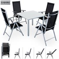 casaria Gartenmöbel Set 4 Stühle mit Tisch 90x90cm Aluminium Sicherheitsglas Wetterfest Klappbar Modern Terrasse Balkon Möbel Sitzgruppe Garnitur Bern silber