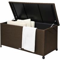 CASARIA Deuba Auflagenbox Poly Rattan Wasserdicht Rollbar 2 Gasdruckfedern Kissen Garten Box Truhe braun