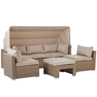 Beliani Loungeset met zonnekap wicker bruin/beige COCCOLIA