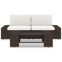 vidaXL 3-delige Loungeset poly rattan bruin