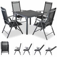 CASARIA Alu Sitzgruppe Bern 4 Klappstühle + WPC Gartentisch 80x80x74 cm Sitzgarnitur Gartenmöbel Set Aluminium - Grau - 