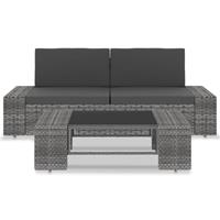 vidaXL 3-delige Loungeset poly rattan grijs