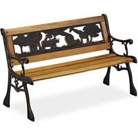 RELAXDAYS Kinder Gartenbank, Afrika Tier-Motiv, 50 kg Traglast, Holz, Gusseisen, HBT: 51 x 83 x 37 cm, Kinderbank, natur