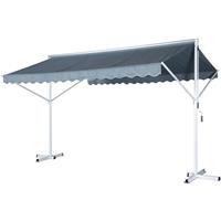 Outsunny Standmarkise mit Faltarm Gartenmarkise Markise Kurbel Grau 4,5x3,42m - grau - 