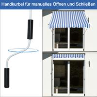 Outsunny knikarmmarkies, zonwering met handslinger, duurzaam aluminium, 2 x 1,5 m, ideaal voor balkon, bescherming tegen zon, blauw | Aosom.nl