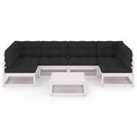 vidaXL 7-delige Loungeset met kussens massief grenenhout wit