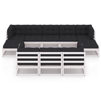vidaXL 10-delige Loungeset met kussens massief grenenhout wit