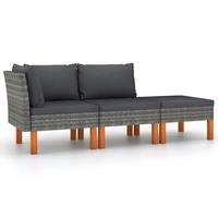 vidaXL 3-delige Loungeset poly rattan en massief eucalyptushout