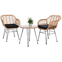 Casaria Bistroset Bali 3-delig Beige/Zwart Poly-Rotan