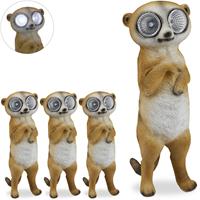 RELAXDAYS 4 x Gartenfigur Erdmännchen, Tierfigur mit LED Solaraugen, Deko für Garten, Balkon, HxBxT 21 x 7,5 x 9,5 cm, beige