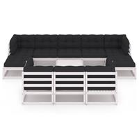 vidaXL 11-delige Loungeset met kussens massief grenenhout wit