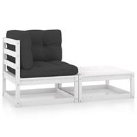 vidaxl 2-delige Loungeset met kussens massief grenenhout wit