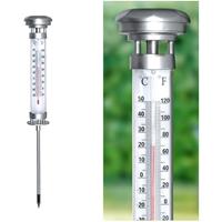 BURI Solar Gartenthermometer beleuchtet Außenthermometer Solarlampe Solarthermometer
