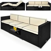 Casaria Polyrattan Bank Zwart/Cr&egrave;me 230x70x70cm verstelbaar