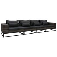 VidaXL 4-delige Loungeset Met Kussens Poly Rattan Grijs