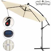 KINGSLEEVE Sonnenschirm Ampelschirm 300cm Solar LED Beleuchtung Gartenschirm Kurbel wasserabweisend creme