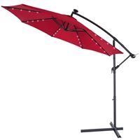 KINGSLEEVE Sonnenschirm Ampelschirm 300cm Solar LED Beleuchtung Gartenschirm Kurbel wasserabweisend rot