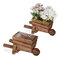 RELAXDAYS Pflanzschubkarre, 2er Set, Gartendeko, H x B x T: 12,5 x 26 x 12 cm, Blumenkarre zum Bepflanzen, Holz, natur