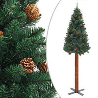 vidaXL Schlanker Weihnachtsbaum mit Echtholz und Zapfen Grün 150cm PVC 