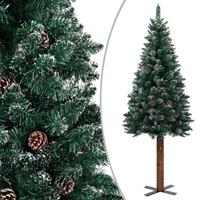 vidaXL Schlanker Weihnachtsbaum mit Echtholz und Schnee Grün 150 cm 