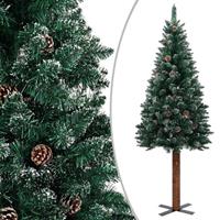 VidaXL Kerstboom met echt hout en witte sneeuw smal 150 cm groen