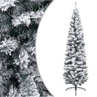 VidaXL Kunstkerstboom met sneeuwvlokken smal 210 cm PVC groen