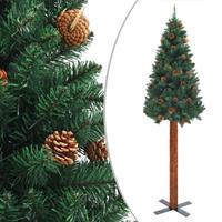 vidaXL Schlanker Weihnachtsbaum mit Echtholz und Zapfen Grün 210cm PVC 
