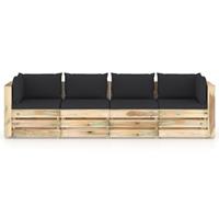 vidaXL 4-Sitzer-Gartensofa mit Kissen Grün Imprägniertes Holz 