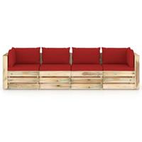 vidaxl 4-Sitzer-Gartensofa mit Kissen Grün Imprägniertes Holz