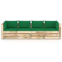vidaxl 4-Sitzer-Gartensofa mit Kissen Grün Imprägniertes Holz