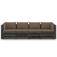 vidaxl 4-Sitzer-Gartensofa mit Kissen Grau Imprägniertes Holz