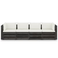 vidaxl 4-Sitzer-Gartensofa mit Kissen Grau Imprägniertes Holz