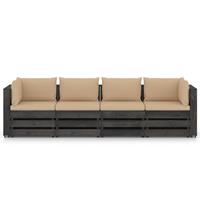 vidaxl 4-Sitzer-Gartensofa mit Kissen Grau Imprägniertes Holz