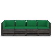 vidaxl 4-Sitzer-Gartensofa mit Kissen Grau Imprägniertes Holz