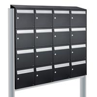 Allux Brievenbusunit Flow set vrijstaand 4-breed, 4-hoog - zwart