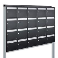 Allux Brievenbusunit Flow set vrijstaand 5-breed, 4-hoog - zwart