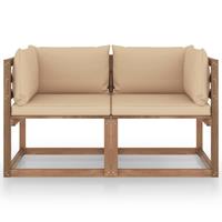 vidaXL Garten-Palettensofa 2-Sitzer mit Kissen Beige Kiefernholz 