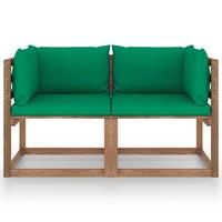 vidaXL Garten-Palettensofa 2-Sitzer mit Kissen Grün Kiefernholz 
