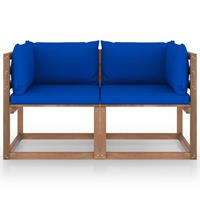 vidaXL Garten-Palettensofa 2-Sitzer mit Kissen Blau Kiefernholz 