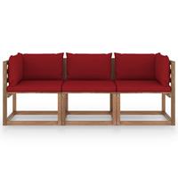 vidaXL Garten-Palettensofa 3-Sitzer mit Kissen Weinrot Kiefernholz 